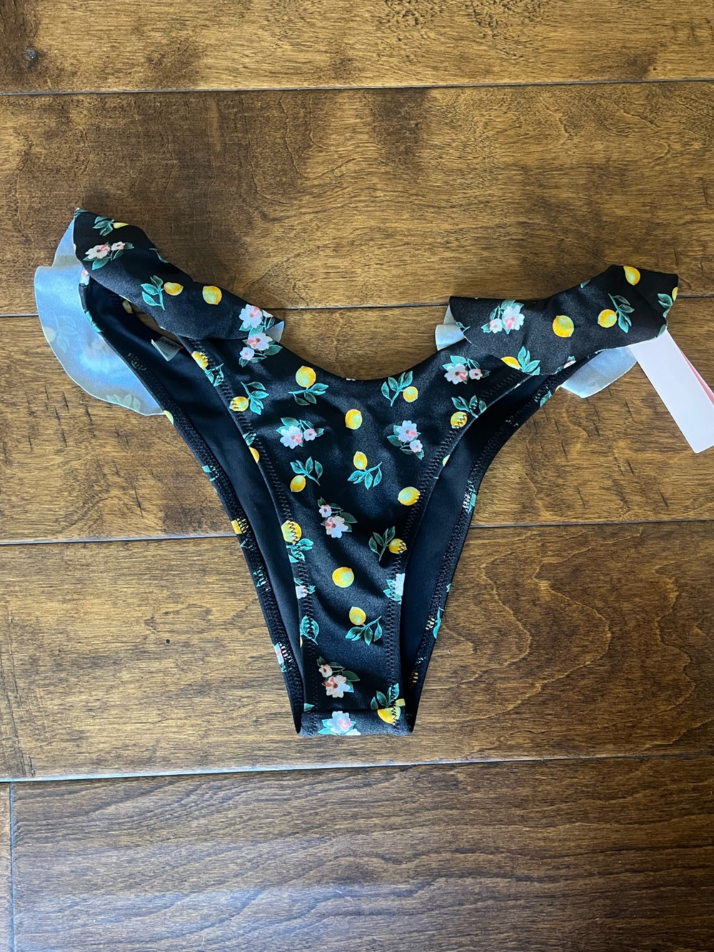 NWT XS Victoria’s Secret Black Bikini Bottom with Lemon & Floral Print